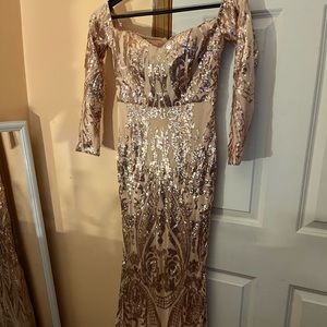 mermaid w/ golden accents prom dress